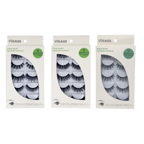 Vôsaidi False Eyelashes, Handmade Luxurious Fake Lashes, Natural Long Black, 5 Pairs with Glue (F850)