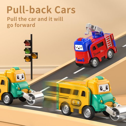 JUKUDAHU Transformable Toy Cars 4 PCS Cars for Kids 3 4 5 6 7 Years Old - Pull-Back Truck, Construction Toy Set, Toy Trucks with Transforming Cars, Boy Toys, Birthday Car Gifts for Kids