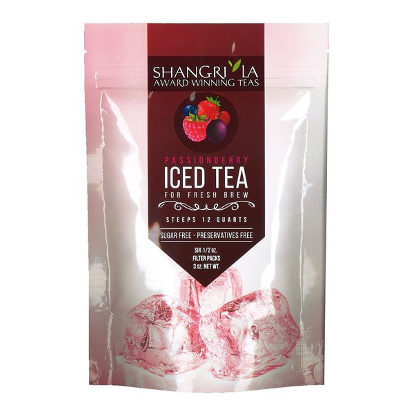 Shangri-La Tea Company Iced Tea Bags, Passion Berry Black Tea, Unsweetened and All Natural, 2 Quarts per Filter Pack, Bag of 6, 1/2 oz Tea Bags (5056)