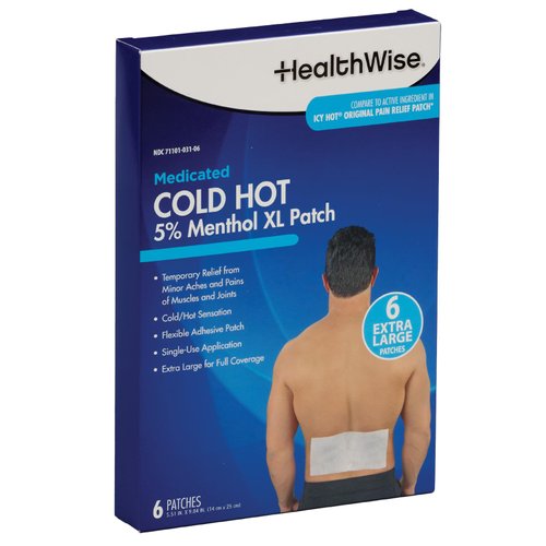 HealthWise Cold Hot Medicated Menthol XL Patch | 5% Menthol | Back and Large Areas | 5.51” x 9.84” | 6-Count | Paraben-Free | Soothes Minor Aches and Pains | Super-Size Relief