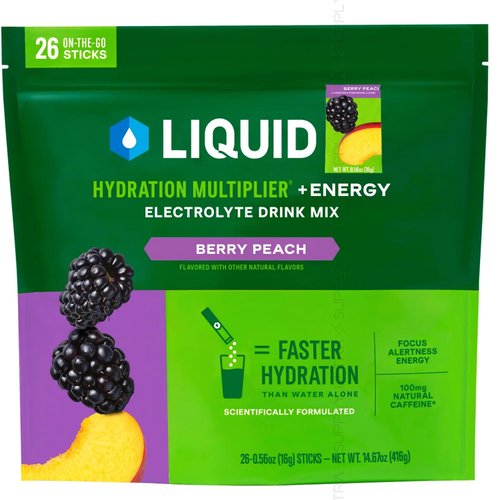 Liquid Hydration Multiplier, Electrolyte Powder, Berry Peach Variety (26 Stick Packs) – Rapid Hydration Drink Mix, Non-GMO Formula