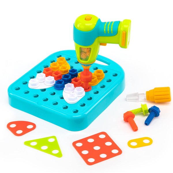 Educational Insights Design & Drill Shapes Workshop, 73 Pieces with Electric Toy Drill, STEM Toy, Gift for Kids Ages 3+