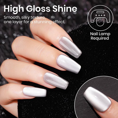 MIZHSE Cat Eye Gel Nail Polish 12mL Silver Moonlight Cat Eye Nail Polish Glitter Velvet Smooth Cats Eye Soak Off U V LED Gel Polish for Nail Art Manicure Salon Home DIY