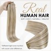 Full Shine Seamless Clip in Hair Extensions Human Hair 18 Inch Blonde Highlights Clip in Extensions Skin Weft Dark Golden Brown Mix Blonde Human Hair Extensions Pu Weft 8Pcs 120 Grams Full Head