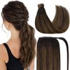 Ve Sunny Human Hair Ponytail Extension Dark Brown Ponytail Extension Human Hair Darkest Brown Ombre Medium Brown Clip Ponytail Extension Human Hair Wrap around Ponytail Adjustable 80g 18inch