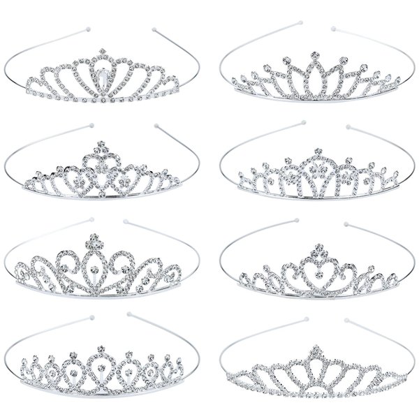 Lawie 8 Pack Birthday Tiaras for Girls, Rhinestone Crystal Princess Crowns, Silver Headbands Tiara, Party Dance Homecoming Wedding Bridals Crown for Women Princess Tiaras for Girl Kids (Pack A)
