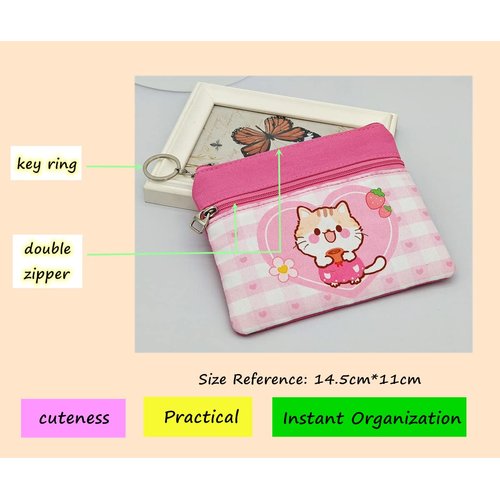 AACKS Cat Coin Purse Kids Coin Pouch for Little Girls Cartoon Keychain Wallet Coin Bag Kawaii Credit Card Holder Feminine Product Organizer