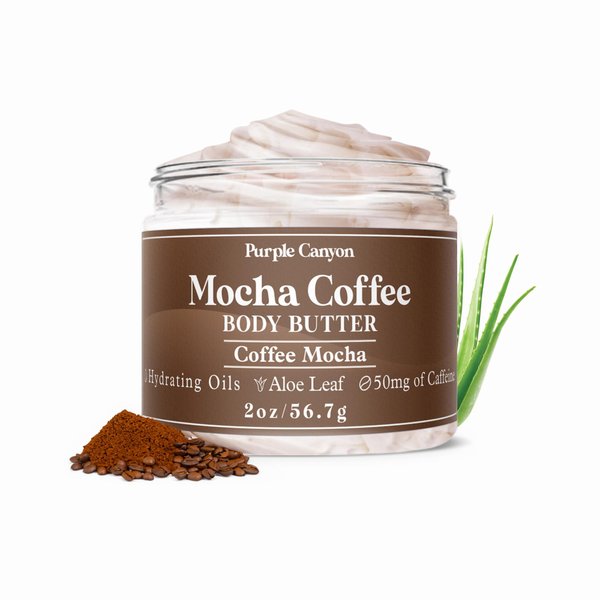 PURPLE CANYON Sunrise Energy Whipped Body Butter 2 oz | Coffee Mocha Moisturizer Infused with Caffeine | Body Lotion with Jojoba Oil and Aloe Vera for Skin Care