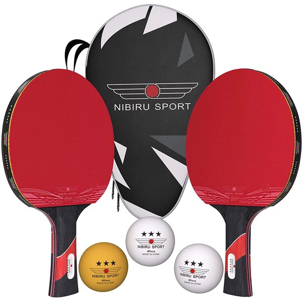 NIBIRU SPORT Ping Pong Paddles Set of 2 - Premium Table Tennis Paddles Kit with 2 Rackets, 3 Balls & Portable Case - Pingpong Paddles & Accessories, Outdoor Or Indoor Play