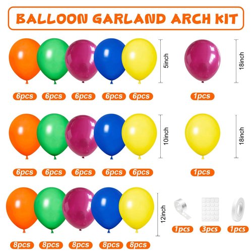 Fiesta Balloon Garland Arch Kit, Hot Pink Yellow Blue Green Orange Fiesta Balloons for Kids Boy Girl Carnival Decor Festival Party Decorations Birthday Baby Shower Party Supplies