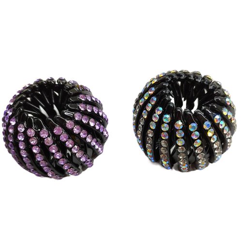 2 Pack Rhinestone Expandable Ponytail Holder, Bird Nest Hairs Clip Hair Tail Claw Clamps Bun Maker Accessory for Women Girls