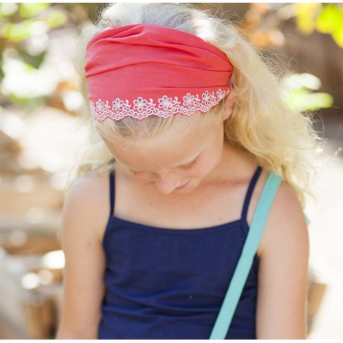 Peppercorn Kids Girls Eyelet Embroidery Flower Bandana Headband - Red (Recommended Age 5/6-12 Yr)