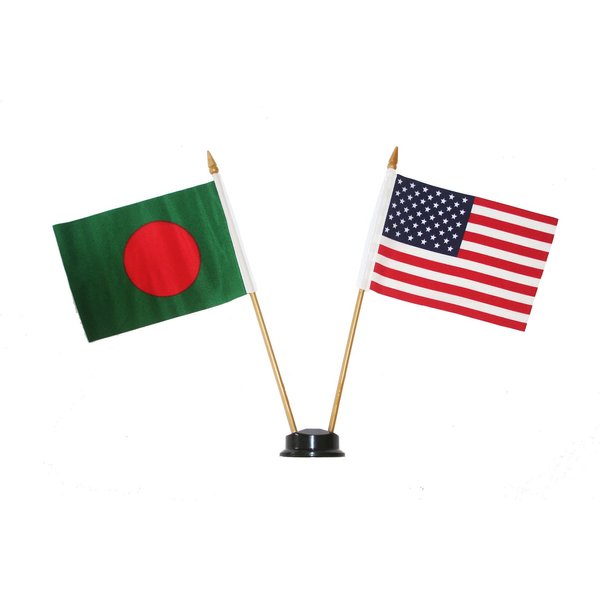 USA & BANGLADESH Small 4 X 6 Inch Mini Double Country Stick Flag Banner with BLACK STAND on a 10 Inch Plastic Pole New