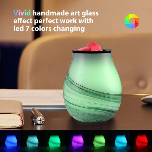 inrorans Handmade Glass Ink Painting Electric Wax Warmer Scentsy Warmer with 7 Colors Changing Led Light Reusable Silicone Liner PTC Heating Element Wax Melt Burner Night Light for Home…