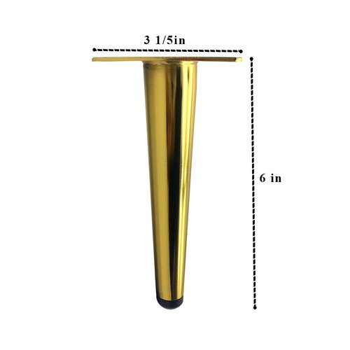 Osring 6 Inch Furniture Table Legs Golden, Steel Round Tapered Modern Sofa Feet, Straight Metal Furniture Leg Hardware for Cabinet and Couch, 4 Pack
