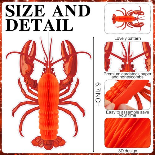 Jetec 6 Pcs Tissue Crab Lobster Honeycomb Centerpiece Crab Lobster Party Decorations Hanging Crab Lobster Table Decor for Summer Sea Animal Beach Birthday Party Supplies(Lobster)