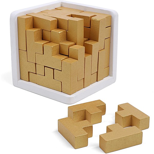 Original 3D Wooden Brain Teaser Puzzle: Engaging 3D Puzzle Box for Kids 8-12 & Adults, Desk Toys Delight, Challenging Games & Wooden Puzzles for Adult Brain Boost (Golden Edition)