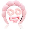 Meekest Skincare Headband for Washing Face, Spa Headband and Wristband Set for Women and Girls with Hair Clip Scrunchies, Makeup Headbands Cute Terry Cloth Sponge Stuff - Pink