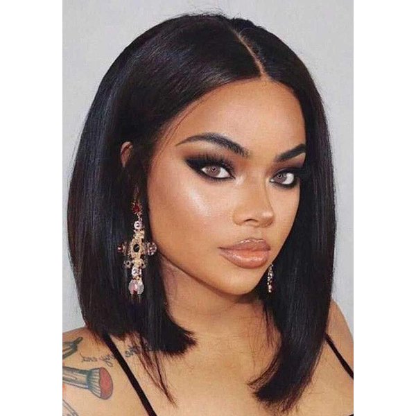 JOLNVCA Black Bob Wigs Straight Short Wigs for Women Synthetic Heat Resistant Fiber Hair Middle Part Natural Looking Daily Cosplay Party Wigs 12 Inch (Black)