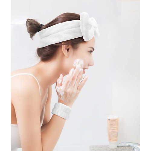 Huachi 6 Packs Makeup Headband for Women Spa Skincare Face Wash Headband and Wristband Set for Washing Face, Cute Fluffy Microfiber Bow Headbands Hair Accessories