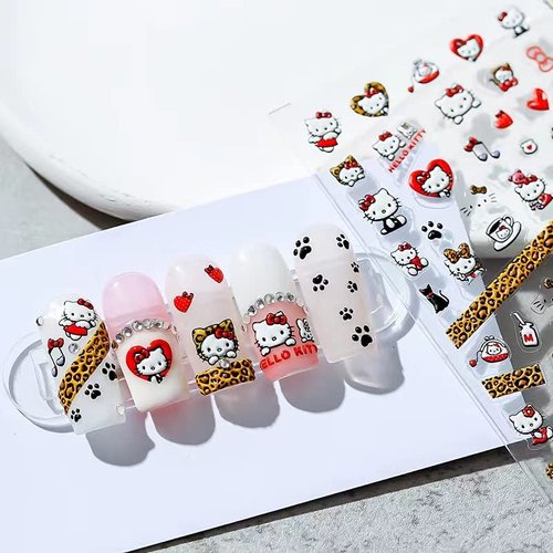 Dedyel New 5D Embossed Cute Cartoon Nail Art Sticker Decals Cat Self Adhesive Nail Art Stickers Anime Kawaii Cute Cartoon Design Nail Art Stickers for DIY Nail Art Decorations for Girls Kids Women Manicure Decoration(3 Sheets)