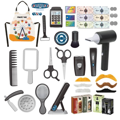 RedCrab Shaving Kit for Boys, Kids Hair Salon Stylist, Boys Grooming Salon Set Pretend Play, Barber Shop Accessories for Chirldren Includes Apron, Hair Dryer, Brow Razor, Best Gift for Kids 3+ Years