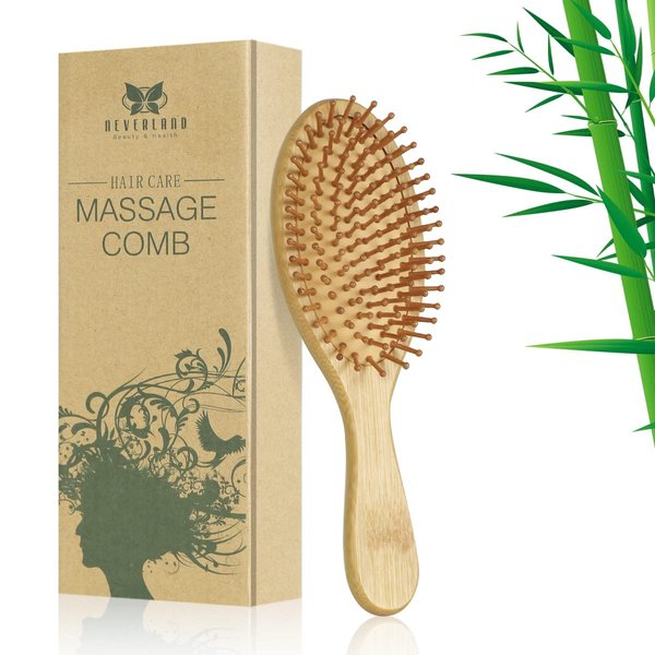 Neverland Beauty 1pc Natural Bamboo Wooden Massage Hair Brush Comb for All Hair Types Improve Hair Growth, Prevent Hair Loss