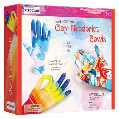 Arts and Crafts for Kids Girls Ages 8-12 6-8 4-8 4-6 - Make Your Own Clay Handprint Bowls,Halloween Crafts Christmas Party Birthday Gifts for 4 5 6 7 8 9 10 Year Old Girl (18 Colors)
