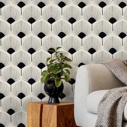 Retro Art Peel and Stick Wallpaper | Removable Self Adhesive Beige Floral Pattern | Boho Wallpaper | Eco Friendly (1 roll 24" W x 120" H)