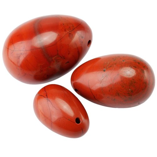 mookaitedecor Red Jasper Yoni Eggs Set of 3, Predrilled with Unwaxed String, Massage Stones for Women to Strengthen Pelvic Floor Muscles with Velvet Pouch