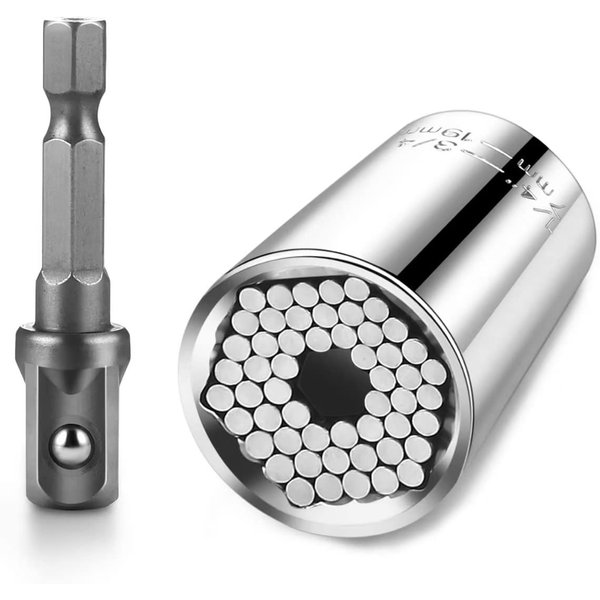 BLENDX Universal Socket 7 to 19mm, Christmas Stocking Stuffers for Men Universal Socket Set with Wrench Power Drill Adapter - Best Gifts for Handyman Men Husband Father Boyfriend Him (Silver)