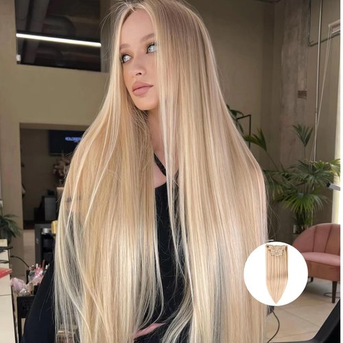 DIYOMO Hair Extensions Real Human Hair - Human Hair Clip In Extensions Soft&Natural Human Hair Extensions Clip Ins 120g 7pcs Real Hair Extensions Clip In Human Hair Straight&Invisible (16 Inch,#16/22)