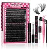 Lash Extension Kit Lash Clusters Kit 320 Pcs 3D Soft Individual Lashes with Lash Bond and Seal Lash Tweezers Eyelash Remover DIY Eyelash Extension(60D+80D,D-10-18mix Kit)