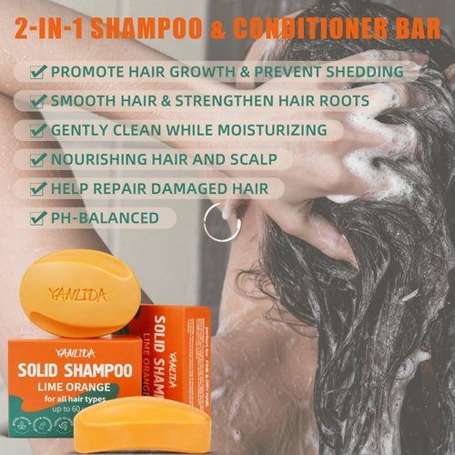 Shampoo Bar with Lime Orange Oil Promotes Hair Growth, Strengthening Cleansing and Moisturizes All Hair Types, pH balanced, Sulfate Free Vegan Soap Bar for Hair Scalp Care (2pcs 3oz Each)