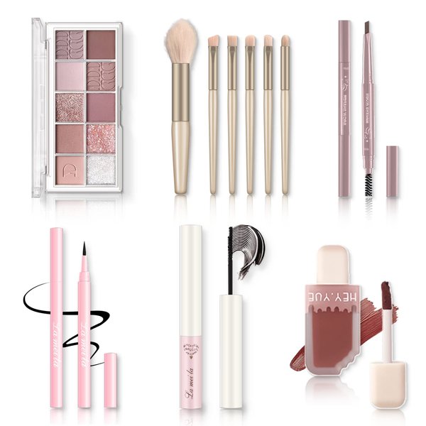 All in One Makeup Kit - Makeup Set for Women, Girls & Teens, Include 10 Colors Eyeshadow Palette, Lip Gloss, Eyebrow & Eyeliner Pencil, Waterproof Mascara, 6 Pcs Makeup Brushes (Pink)