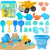 FHOZGECY Beach Toys, 23Pcs Sand Toys, Sandbox Toys with Dump Truck, Collapsible Sand Bucket, Shovel Set, Sand Castle Kit, Animal Dinosaur Molds, Mesh Bag, Travel Toys for Kids Toddlers Boys Girls