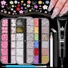 3D Nail Charms, Manicure Kit with Nail Rhinestone Glue Gel (UV Curing), Butterfly Colorful Flower Starry AB Gems Caviar Beads Half Round Pearl & Flatback Glass AB + Clear Crystal with Dotting Tools