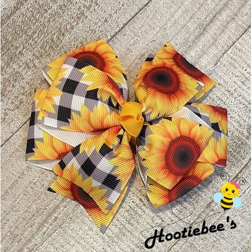Buffalo Check Sunflower Pinwheel Hair Bow