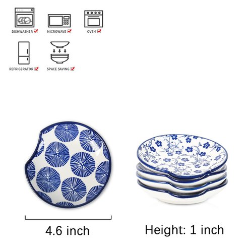 Selamica Ceramic Spoon Rest for Stove Top, 4.6 Inch Cooking Spoon Holder for Kitchen Counter, Stackable Utensil Rest Holder for Spatula Ladles Tong, Christmas Gift, Set of 4, Vintage Blue