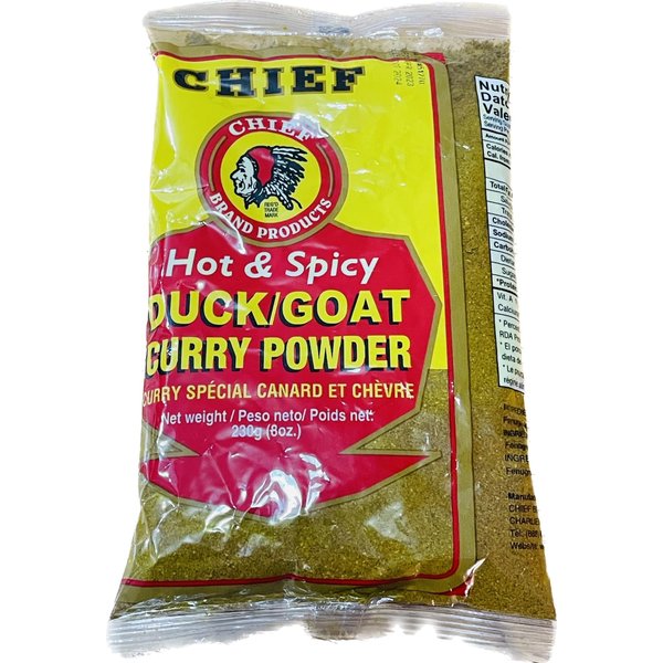 CHIEF HOT & SPICY CURRY POWDER, 230g (8 oz), DUCK AND GOAT BLEND MADE IN TRINIDAD & TOBAGO