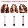 3 in 1 Curling Iron, Curling Wand Set with 3 Interchangable Ceramic Beach Waves Wands(0.75"-1.25"), Dual Voltage 30s Fast Heating with Heat Resistant Glove & 2 Clip for Long/Short All Hairstyle