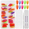 120 Pcs Glow in The Dark Press on Nails Set False Nails with Fluorescent Designs Medium Almond Shape Fake Nails Colorful Glossy Acrylic Glue on Nails Matte Gloss Stick on Nails for Women Nail Supplies
