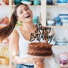 1 PCS Happy Birthday Cake Topper Glitter Happy Birthday Cake Pick for Celebrating Happy Birthday Anniversary Theme Party Cake Decorations Supplies Black