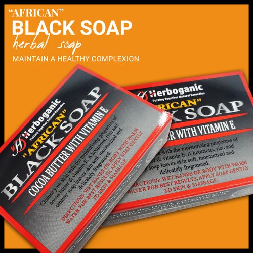 HERBOGANIC Black Soap with Cocoa Butter and Vitamin E | Natural Bar Soap for Face and Body | Relaxing and Nourishing | Gentle for Men and Women | 5 Oz (Pack of 6)…
