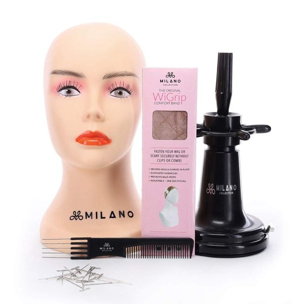MILANO COLLECTION 5pc. Wig Accessories Essential Starter Kit with Original WiGrip, Mannequin Head, Suction Clamp, T-Pins, and Teasing Comb
