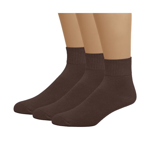 EMEM Apparel Women's Ledies Diabetic Circulatory Non-Binding Loose Top Casual Ankle Quarter Low Cut Cotton Seamless Toe Hosiery Socks 3-Pack Brown 9-11