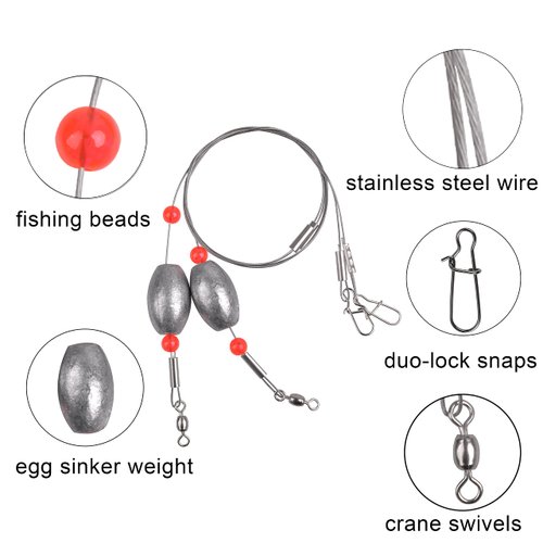 Fishing Egg Sinker Rigs, 8pcs Saltwater Flounder Rigs Fishing Wire Leader Egg Sinker Weights Swivel Snaps Ready Rigs Grouper Bottom Fishing Rigs Gulf Rig Surf Fishing Rigs (8PCS 1/2 OZ)