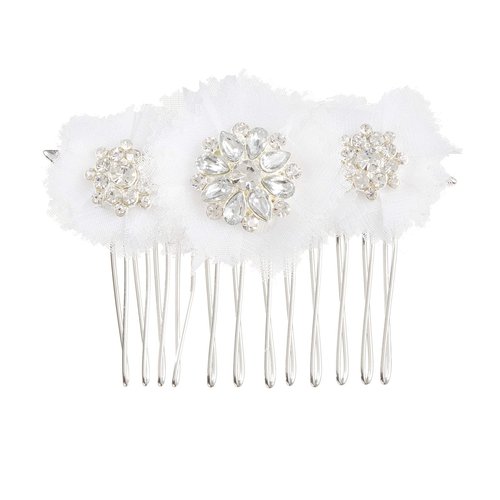 Darice David Tutera Bridal Tri-Cluster w/Netting Silver Rhinestone Flower Hair Comb