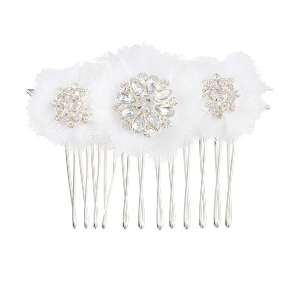 Darice David Tutera Bridal Tri-Cluster w/Netting Silver Rhinestone Flower Hair Comb