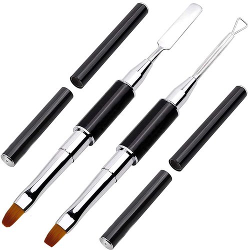 Kalolary Poly gel Dual Brushes for Nails, Acrylic Nail Brush with Spatula & Cuticle Pusher Tools for Poly gel Application Acrylic Powder Nail Extension - 2Pcs